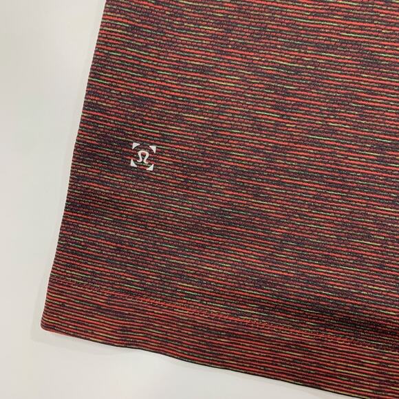 Lululemon Polo Shirt Mens M Medium Black Red Metal Vent Tech Striped Performance - Picture 7 of 9